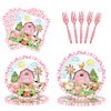 Farm Animals Party Supplies Tableware Set Pink Animal Farm Barnyard Tableware Include Dinner Plates,Napkins, Fork,Cutlery, Farm House Animal Barnyard Theme Party Decorations | Serves 16 (Pink)