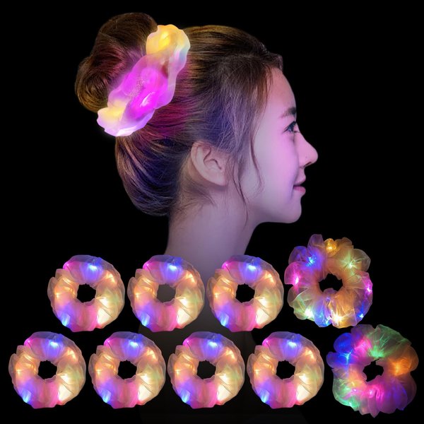 Light Up Pink Scrunchies - Camping Gifts LED Scrunchie for Women & Girls - Neon, Glow in the Dark Hair Accessories - Halloween Hair Ties - Perfect for Glow/Sleepover/Rave Party Favors & Supplies