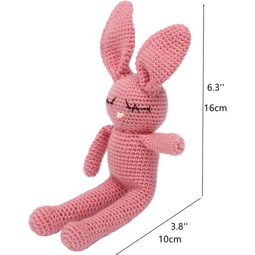 KITA Knitted Bunny Plush Toy for Dogs, Cats & Puppies, Bunny Crochet Plush Animal Toy, Sleepy Head Bunny Soft Stuffed Organic Toy (Pink)