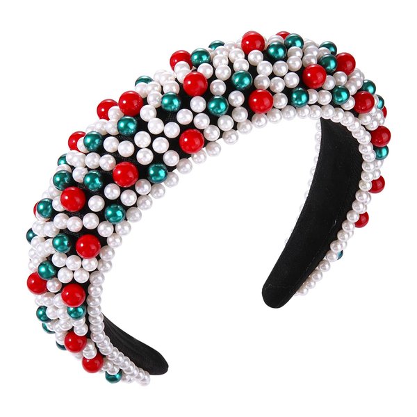 Crystal Headbands for Women, Christmas Padded Pearl Headband Xmas Bejewelled Rhinestone Pearl Bridal Hair Hoop Wedding Hair Accessories (White Red Green)