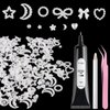 Fcozpjk Muliti Shape Pearl Nail Charms, 600Pcs Flatback White Pearl Charms for Nail Art, Heart Star Moon Bow Nail Charms,Y2K Nail Art, Nail Gems Kit With Gel Glue, Picker Pencil and Tweezers