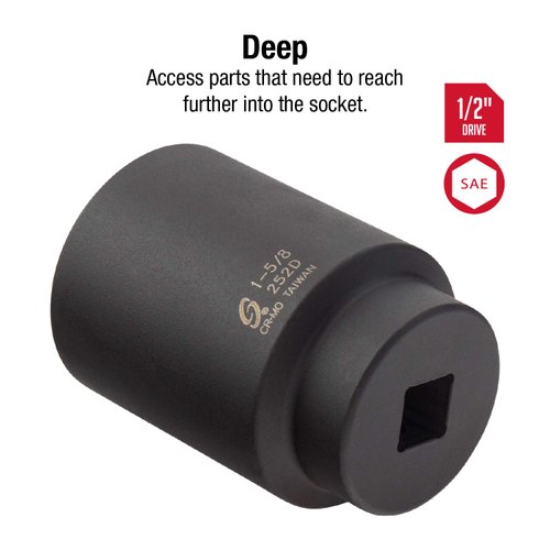 SUNEX TOOLS 252D 1/2-Inch Drive by 1-5/8-Inch Deep Impact Socket