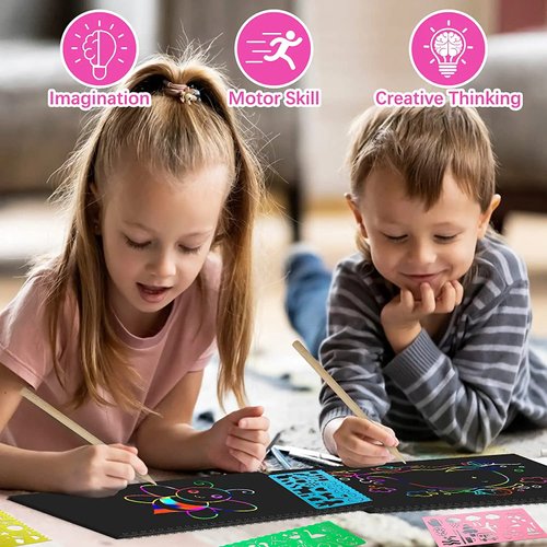 Smasiagon Scratch Paper Art Set for Kids, 2 Pack Scratch Off Art Notebook Crafts Easter Gifts for Kids Ages 3-12 Girls Boys Birthday Christmas Party Games DIY Favor Activity