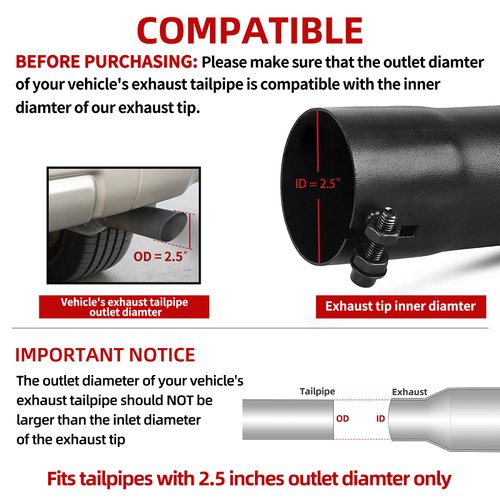 AUTOSAVER88 2.5 Inch Inlet Black Exhaust Tip, 2.5" Inlet 2.5" Outlet 9" Overall Length Stainless Steel Turn Down Exhaust Tips Powder Coated Finish Tailpipe