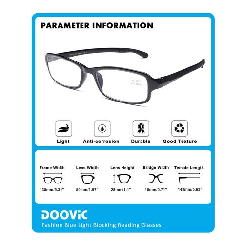 DOOViC 2 Pack Readers Blue Light Blocking Reading Glasses 3.0 Strength Flexible Lightweight Anti Eyestrain Computer Reading Glasses for Women Men