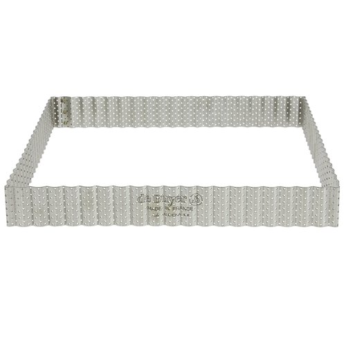 de Buyer Perforated Fluted Square Tart Ring - 9” x 9” x 1.2” Perfect for Baking Beautifully Crisp Tarts - Easy to Use & Clean - Made in France