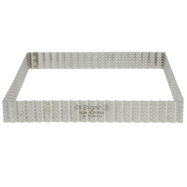 de Buyer Perforated Fluted Square Tart Ring - 9” x 9” x 1.2” Perfect for Baking Beautifully Crisp Tarts - Easy to Use & Clean - Made in France
