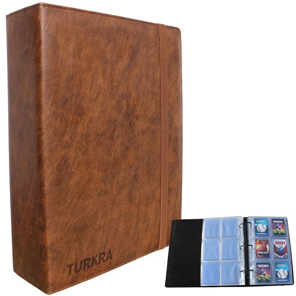 TURKRA Topload Binder with 25 Pages, 3-Ring Topload Holder Album Holds 150 3" x 4" Standard Topload Hard Holders … (Brown)
