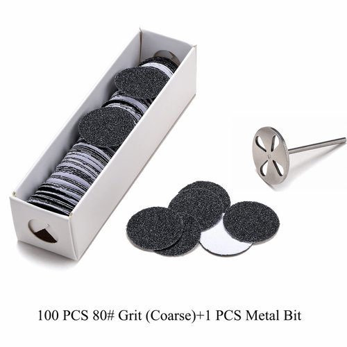 100pcs Sandpaper Disc and 1pcs Metal Bit, 3/32 Shank Replaceable Pedicure Sanding Disc Bit for Dead Skin Callus Removal Electric Foot File Tools (80# (Coarse))