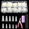 Natural Coffin Nails Tips - 500PCS French False Nail Tips for Acrylic Nails Professional,10 Sizes Long Half Cover Ballerina Nail Tips Fake Nails with Nail Clipper, Nail Buffer Polishing Block