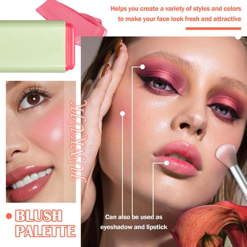 JunKuJk Blush Stick,Shimmer Silky Matte Blush,Professional Cute Face Contour Highlighter Blush Stick with Blush 03