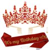 CHANACO Birthday Crown Tiaras for Women Its My Birthday Sash Red Crystal Birthday Tiara Rhinestone Birthday Headband Princess Crown for Girls Hair Accessories Happy Birthday Party Decorations