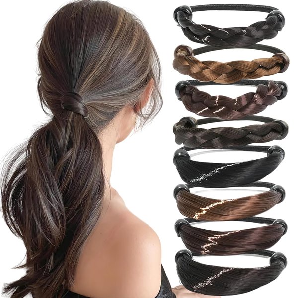 BASEMMAHER 8Pcs Wig Hair Ties Braided Hair Elastic Rope Synthetic Wig Imitation Head Ropes Ponytail Holders Rubber Hair Band Hair Accessories for Women Girls Daily Party Hair Styling