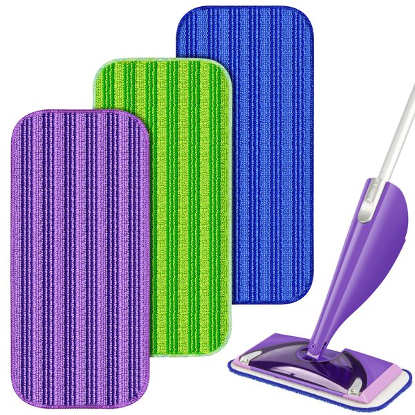 Reusable Mop Pads Compatible with Swiffer WetJet Mop, Wet Jet Mop Pads Refills Microfiber Mop Refill Pads Wet Dry Mop Replacement Heads for Hardwood Floor Cleaning(3 Pack)