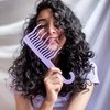 XO Curls Shower detangling hair comb, Wide tooth comb, Comb with hook for easy hanging in shower, Gentle on Scalp, Hair comb for with curly & wavy hair (Lavender)