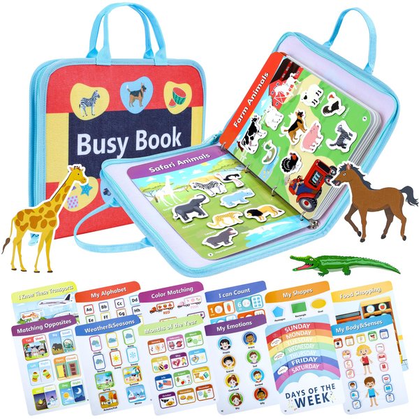 Busy Board Book, Montessori Pre K Preschool Learning Toy, Travel Activities, Autism Sensory Toys，Kids Workbook Activity Binder My Preschool Busy Book for Toddlers 3-6