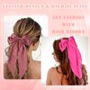 FULZTEY Hot Pink Hair Bow Clips for Women Big Silky Satin Bows Hair Clip Kawaii Layered Bowknot Hair Ribbons with Long Tail French Style Barrettes Alligator Hair Accessories for Teen Girls 2pcs