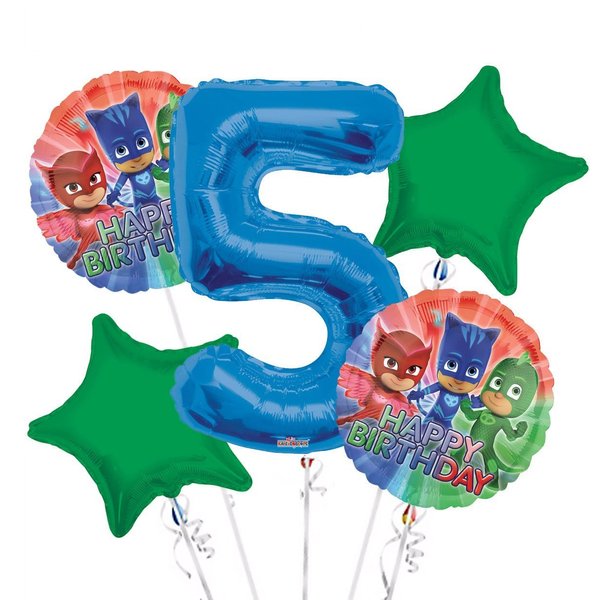 PJ Masks Balloon Bouquet 5th Birthday 5 pcs - Party Supplies