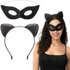 Spooktacular Creations Black Cat Masquerade Mask and Glitter Cat Ears Headband, 2PCS Black Cat Costume Accessories set for kids Adults Halloween Cosplay, Dress Up Party Outfits Props