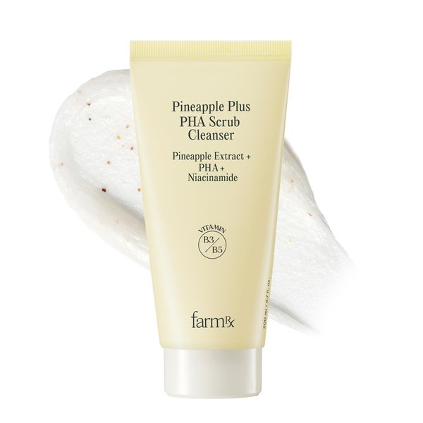 Farm Rx Pineapple Plus PHA Scrub Cleanser (6.7fl oz) - Gently Exfoliating Face Wash for Smooth Skin. Korean Skin Care. PHA, Niacinamide, Panthenol.