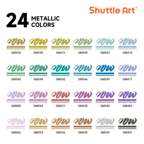 Automatic Ink Control Acrylic Paint Markers, Shuttle Art 24 Metallic Colors Brush Tip Acrylic Paint Pens for Rock Painting, Ceramic, Wood, Canvas, Glass, Stone, Fabric, Card Making, DIY & Art Supplies
