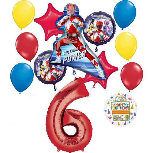 Anagram Power Rangers 6th Birthday Party Supplies 13 pc Foil Balloon Bouquet Decorations
