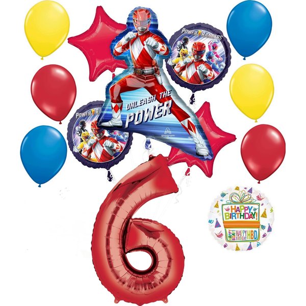 Anagram Power Rangers 6th Birthday Party Supplies 13 pc Foil Balloon Bouquet Decorations