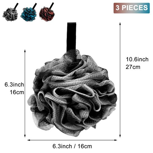 Loofah Bath Shower Sponge Body Scrubber,75g XL Exfoliate Mesh Pouf Shower Bouquet,3 Pack Body Wash for Women and Men