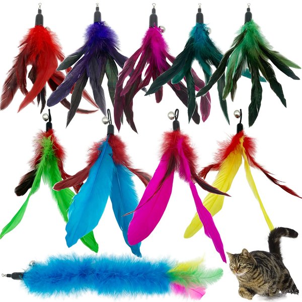 CATENESS Cat Feather Toy Refill Cat Feathers Wand Replacement, 10 PCS Feather Cat Toy Refills, Interaction Feather Cat Toy for Indoor Cats