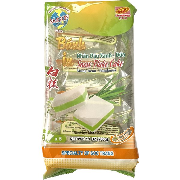 Banh In Viet Nam Dau Xanh La Dua Snow Flake Cake Tan Hue Vien - Saigon Gourmet, Green Bean & Pandanus, 7.1 Oz, [Pack of 1], Small