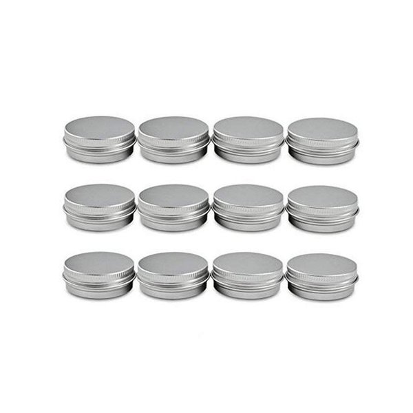 1 Oz 30 ML Gram Jar 12 pcs Silver Small Aluminum Tin Storage Jar Container Cosmetic Sample Metal Tins Empty Containers Round Pot Screw Cap Lid for Lip Balm Salve Make Up Eye Shadow Powder