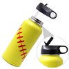 32 oz Softball Water Bottle, Flask Sports with 2 Lids 18/8 Stainless Steel Tumbler Double Wall Vacuum Insulated Hot/Cold (32oz, Yellow Softball)