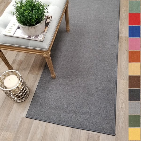 Kapaqua Custom Size Grey Solid Plain Rubber Backed Non-Slip Hallway Stair Runner Rug Carpet 22 inch Wide Choose Your Length 22in X 4ft