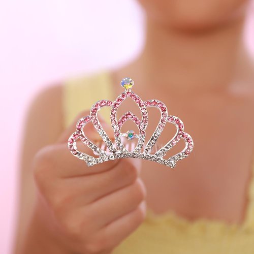 JWICOS Girls Mini Comb Small Rhinestone Comb Mini Crystal Hair Comb Headpiece Flowers Girls Comb Headband for Birthday Party Halloween Christmas (Pink)