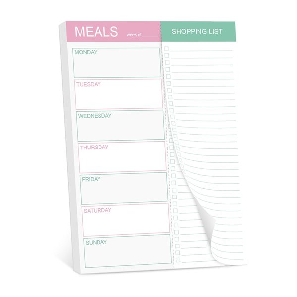 Magnetic Meal Planning Pad for Fridge - 10" x 7" Meal Planning Pad with Tear Off Shopping List. 52 Weeks Undated for Meal Planner and Grocery List with Magnet