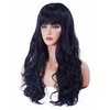 NJJYXH 26 Inches Natural Black Wigs for Women Long Black Wavy Wig with Neat Bangs Synthetic Natural Brunette Wig for Cosplay,Halloween,Daily Use