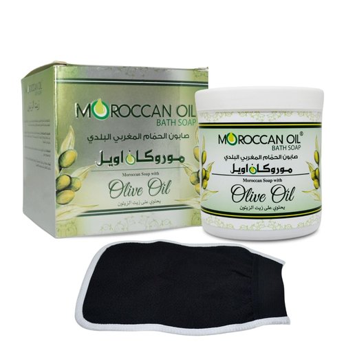 One Pack Moroccan Soap Beldi With Olive Oil & One Original Moroccan Hand Glove Bathing Natural For Body Scrub & Skin (Soap : 8.45 oz / 250 ml) صابون الحمام المغربي البلدى بزيت الزيتون مع ليفة مغربية