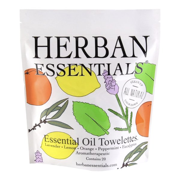 Herban Essentials Travel Body Wipes - Essential Oil Wipes for Hands, Travel Face Wipes - Natural Hand Wipes, Moist Towelettes Individually Wrapped Body Wipes for Adults - Asst. 20 Count