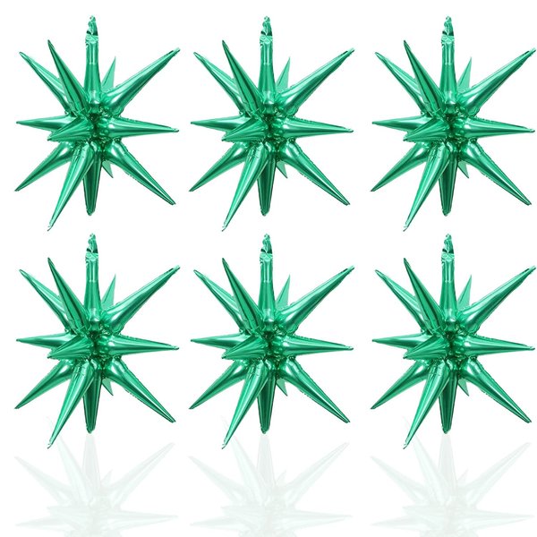 6 Pcs Green Star Foil Balloons One-Piece 14-Pointed Star Balloons 4D Starburst Cone Mylar Balloons 22inch Christmas Birthday Wedding Wedding Anniversary Party Supplies(Green)