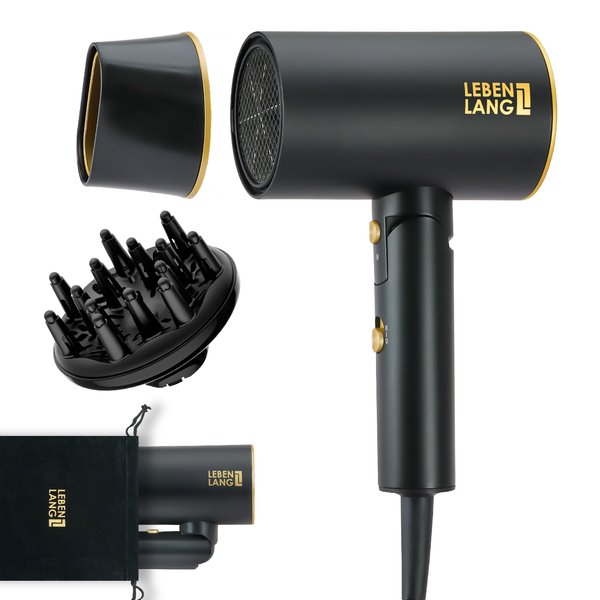 LEBENLANG Ionic Hair Dryer 1875W - Compact, Portable, Lightweight, with Diffuser and Bag for Travel