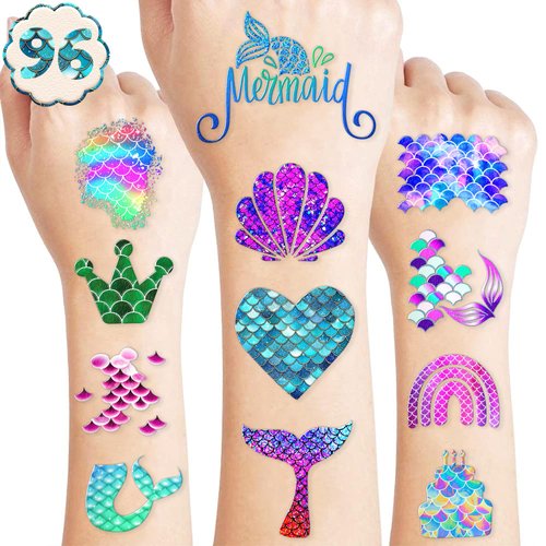Generic Mermaid Scale Temporary Tattoos Stickers Mermaid Themed Tattoos Stickers Party Decoration Supplies Party favors for Kids Adults Themed Cute Kids Boy Gifts Ideal School Prizes Rewards, Blue