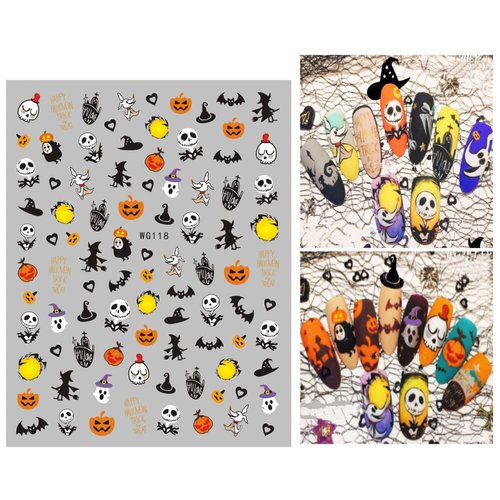 8 Sheets Halloween Nail Art Stickers Decals Self-Adhesive Pegatinas Uñas Cute Ghost Pumpkins Skull Spider Web Nail Supplies Nail Art Design Decoration Accessories