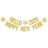 Hello 2025,Happy New Year Banner,2025 New Years sign Decor,Goodbye 2024,Cheers 2025,Christmas New Years Eve Party Decor Supplies Gold