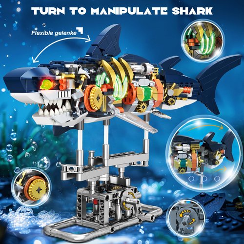 Shark Building Block Set for Boy 8-12, Ideas Sea Animal Building Blocks Toys with Lighting and Rotatable Link Components, STEM Toys for Kids Adults Crossing Ocean Lovers, 666Pcs