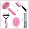 MASTER QUEEN Dog Brush for Grooming Kit 5PCS - Deshedding Dog Brush for Short Hair Dogs, Dog Hair Brush for Grooming Small Dogs,Puppy Brush and Slicker Brush for Dogs, Flea Comb and Dog Comb Set Pink