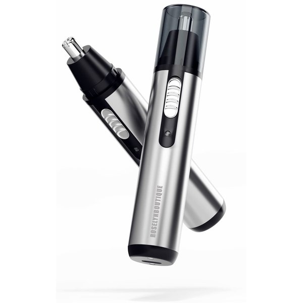 ROSELYNBOUTIQUE Nose Hair Trimmer for Men - USB-C Rechargeable Painless Eyebrow & Facial Hair Trimmer for Men Women Double Edge Blades (Silver)
