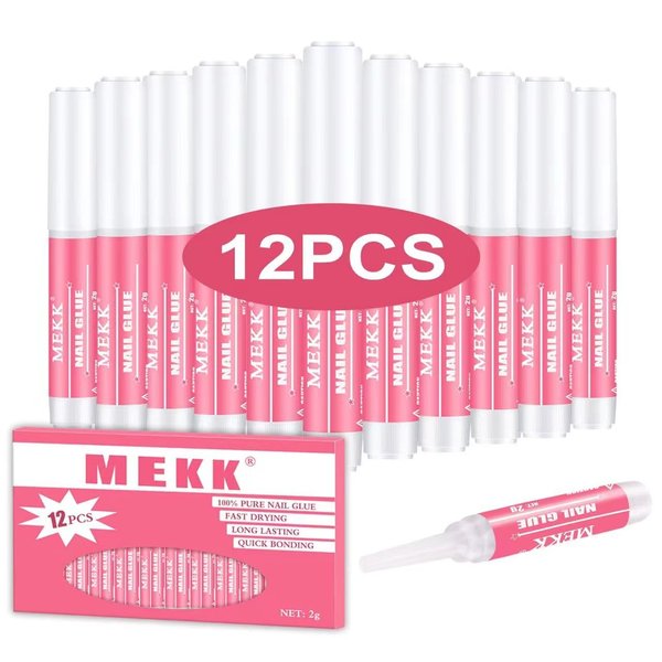 Nail Glue, Super Strong Nail Glue for Acrylic Nails Long Lasting Professional Nail Tip Glue for Press on Nails Bond for Acrylic Nails Adhesive Nail Glue for False Nail Tips 0.07OZ/PCS(12PCS）