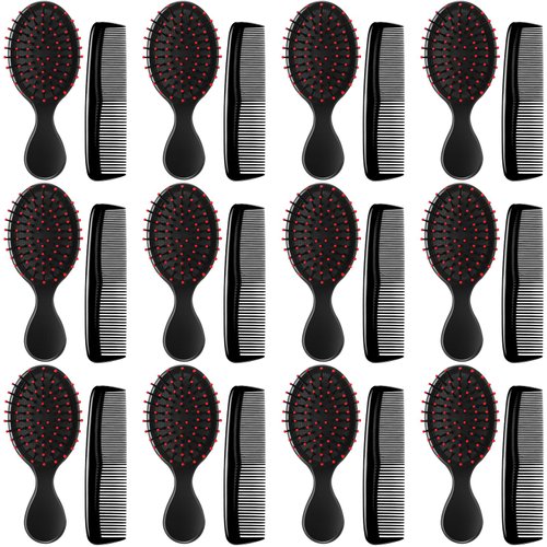 Nuogo 24 Pieces Mini Wet Hair Brush Hair Combs Set Include 12 Detangler Travel Hair Brush Detangling Soft Mini Brush 12 Small Plastic Toddler Comb for Baby Kids Women Wet Dry Curly Hair (Pink, Blue)
