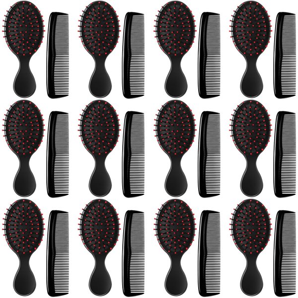 Nuogo 24 Pieces Mini Wet Hair Brush Hair Combs Set Include 12 Detangler Travel Hair Brush Detangling Soft Mini Brush 12 Small Plastic Toddler Comb for Baby Kids Women Wet Dry Curly Hair (Pink, Blue)