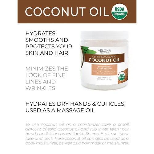 Velona USDA Certified Organic Coconut Oil Extra Virgin - 4 fl oz | Food and Cosmetic Grade | in jar | Extra Virgin, Cold Pressed